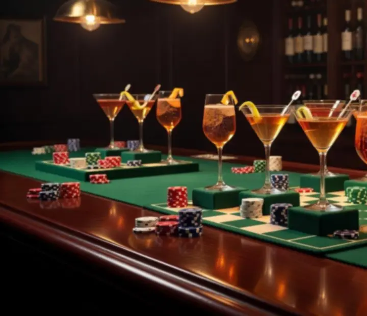 Koktajle pokerowe ustawione wokół żetonów pokerowych