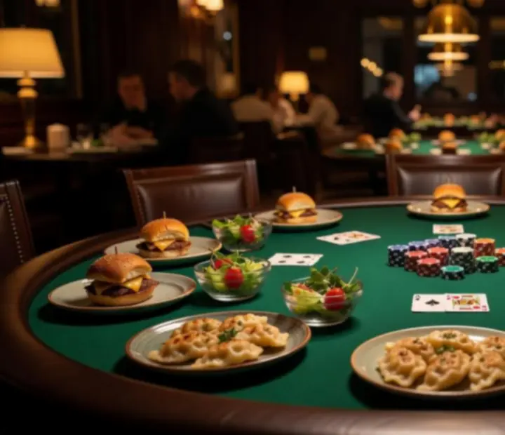 Menu dla graczy Texas Hold’em podane obok żetonów pokerowych