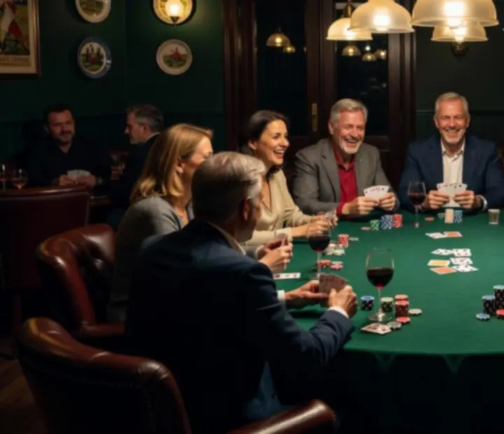 Goście przy stołach pokerowych podczas wieczoru offline poker w restauracji