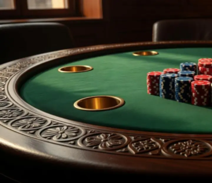 Profesjonalne stoły pokerowe z zielonym suknem i mosiężnymi detalami