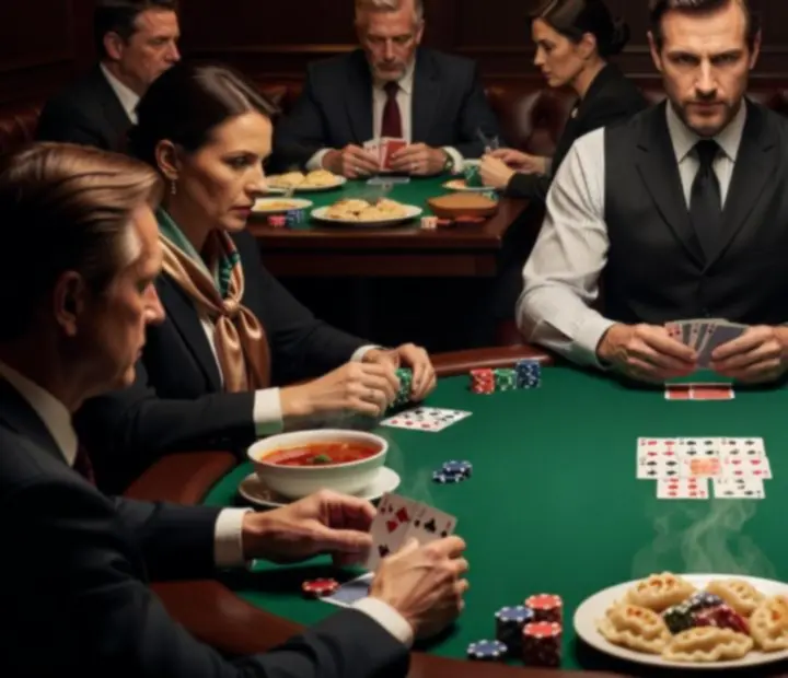 Wieczór pokerowy przy stołach w eleganckim poker lounge