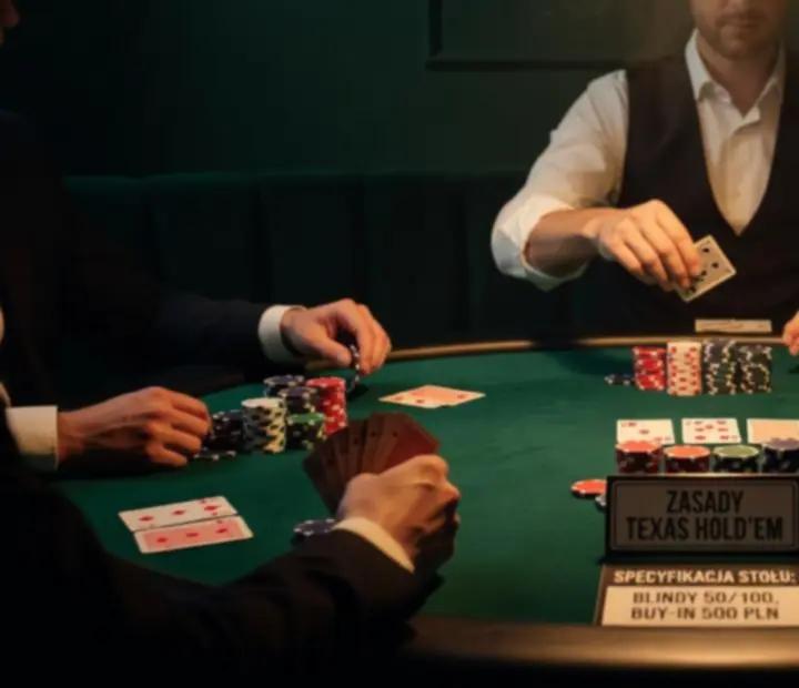 Turniej Texas Hold’em przy eleganckim stole pokerowym w restauracji