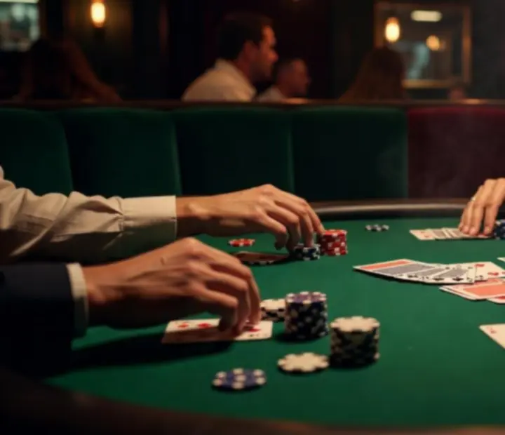 Galeria wieczorów pokerowych w restauracji Flavor Skillet: stoły pokerowe, gracze i nastrojowe światło